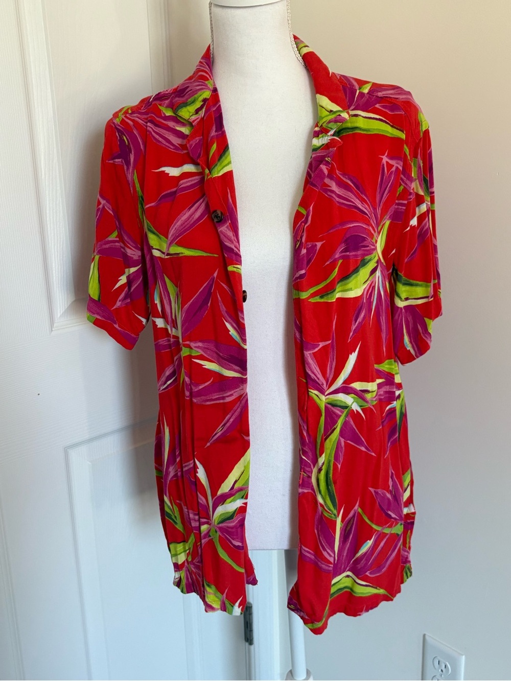 Old Navy Bright Red Tropical Print Button-Down Shirt